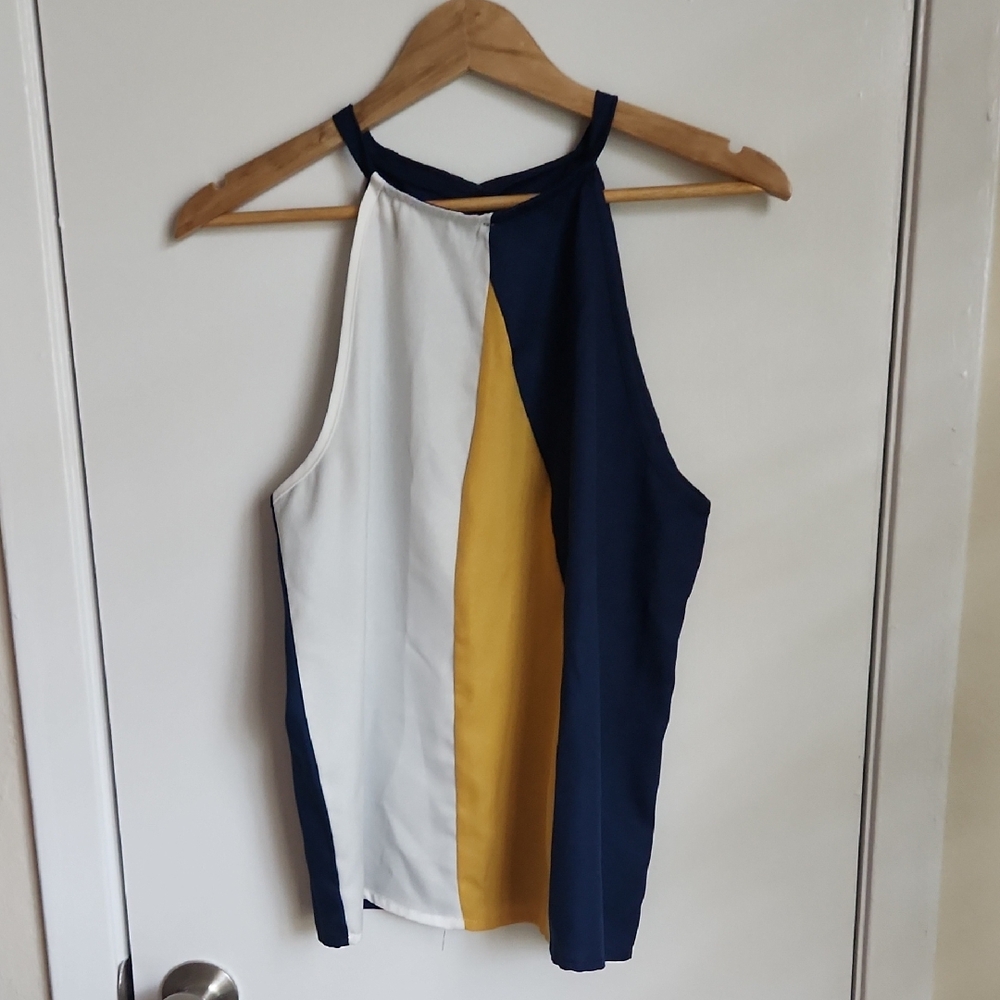 SHEIN Tri-Color Halter Tank Top - Blue, White, Yellow